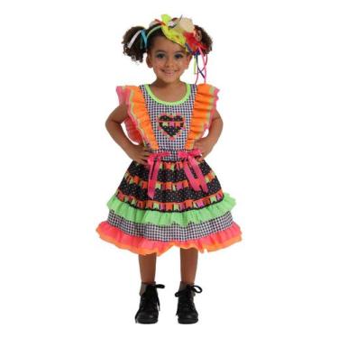 Imagem de Vestido Junino Infantil Caipira Colorido estampado babados - Fantasias
