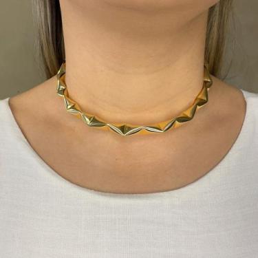 Imagem de Colar Choker Aro Tubo Amassado Banhado em Ouro 18k - Anastásia Joias
