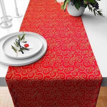 Imagem de Trilha Caminho de Mesa Natal Liso Poá Xadrez Floral Dourado 2 x 0,42m 