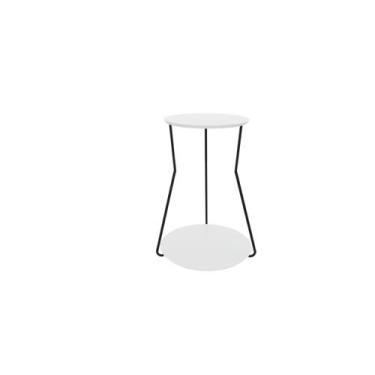 Imagem de Mesa Lateral Industrial 2 Andares Base Preta e Tampo Branco De Canto R