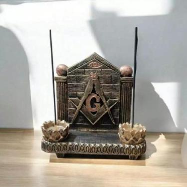Imagem de Aparador Parede Maçônica com 2 Incensário Castiçal Flor - Decore Casa