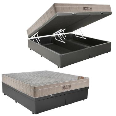 Imagem de Kit Cama Box Baú King Airtech Molas Ensacadas Euro Pillow Courino Cinza Ortobom