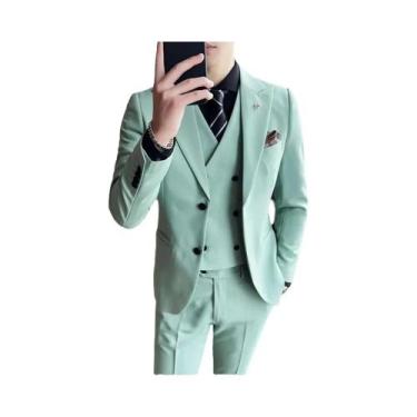 Imagem de Elegante Terno Slim Fit Rosa De 3 Peças Para Homens, Colete, Calças, B