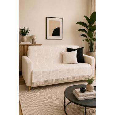 Imagem de Manta De Sofá Com Franja Natture 2,00mx2,20m Decorativa Luxo Cor:Cru -