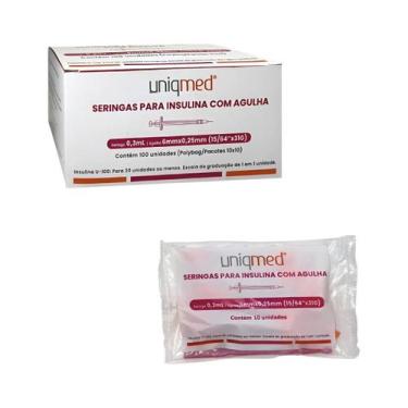 Imagem de ERINGA INSULINA 0,3ML 6X0,25 31G Com 10 Unidades - UNIQMED