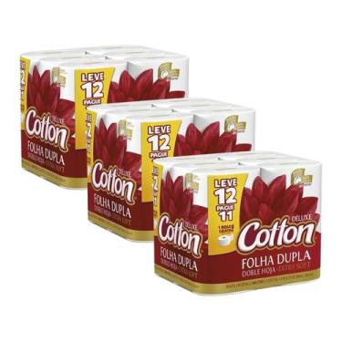 Imagem de 3 PAPEL HIGIENICO COTTON DELUXE ULTRA FOLHA DUPLA NEUTRO 30 Metros PAC