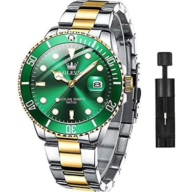 Imagem de OLEVS Relógio masculino luxo negócios com cronógrafo à prova d'água de aço inoxidável relógio e quartzo para homens data automática relógios de pulso masculinos verde 5885