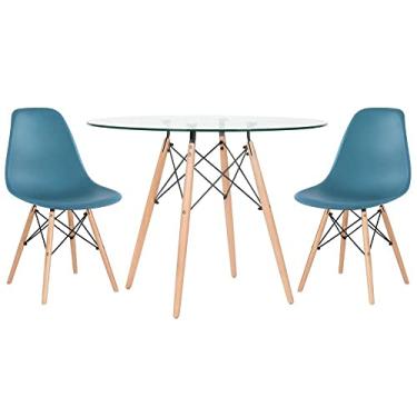 Imagem de Loft7, Kit - Mesa Eames com tampo de vidro 100 cm + 2 cadeiras Eiffel Dsw Turquesa
