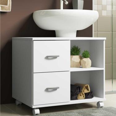Imagem de Gabinete Banheiro com recorte para pia, rodízios e 2 gavetas Ice Multimóveis Branco