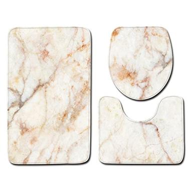Imagem de 3pcs Marble Pattern Bath Mats Anti Slip Bathroom Mat Set Washable Toilet Seat Lid Cover Pedestal Rug Set Home Decor,yellow