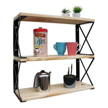 Imagem de Kit Prateleira X Estilo Industrial Ferro E Madeira 60X20 2Un