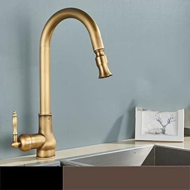 Imagem de Torneira de cozinha de bronze antigo pull out pia de cozinha torneiras de água misturadora de manípulo único 360 guindastes de rotação montados no convés, bronze antigo B, China