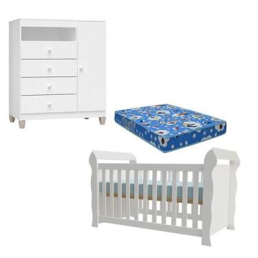 Imagem de Berço Americano Lara Com Colchão E Cômoda Infantil Ternura Baby Branco