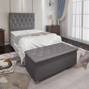 Imagem de Conjunto Cabeceira Solteiro e Recamier Baú 0,90m Madrid Suede Cinza Dal Poz Estofados