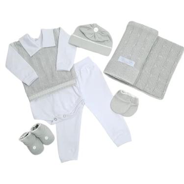 Imagem de Saida Maternidade Completa Recem Nascido Menino Menina 7 Peças Sanches Baby (Cinza com Branco)