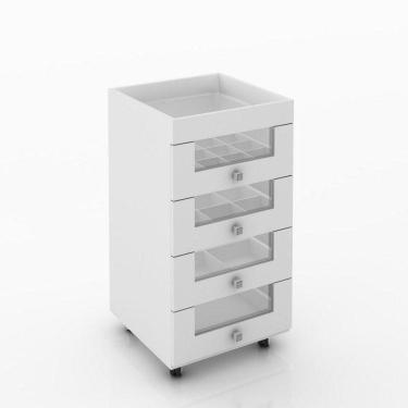 Imagem de Carrinho Auxiliar Gaveteiro Organizador De Maquiagem Esmalte Salão Beleza 4 Gavetas Rodinhas Branco
