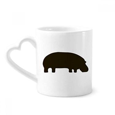 Imagem de Caneca preta hipopótamo animal retrato caneca café cerâmica copo de coração de vidro