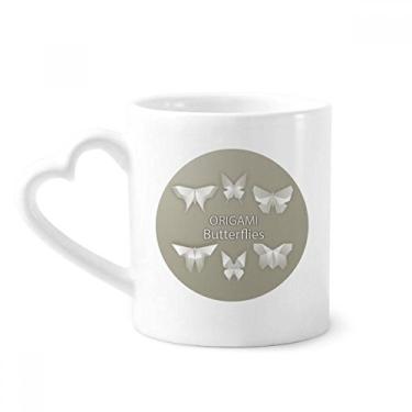 Imagem de Caneca branca abstrata com estampa de origami borboleta café cerâmica copo de coração de vidro