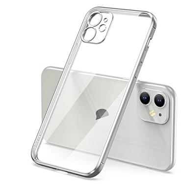 Imagem de Capa transparente de silicone com moldura quadrada de revestimento de luxo para iPhone 11 12 13 14 Pro Max Mini X XR XS Max 7 plus Capa traseira transparente, prata, para iPhone 8 Plus