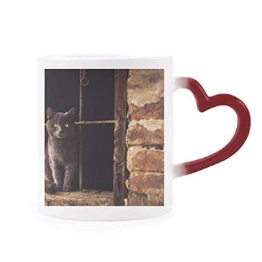 Imagem de Caneca sensível ao calor com foto de gato de canto de animal, caneca de grés que muda de cor vermelha