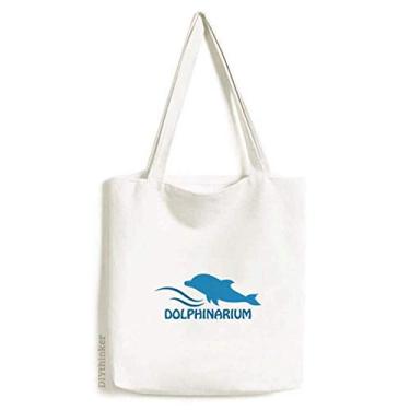 Imagem de Bolsa de lona com estampa de golfinho de natação azul oceano bolsa de compras casual bolsa de mão