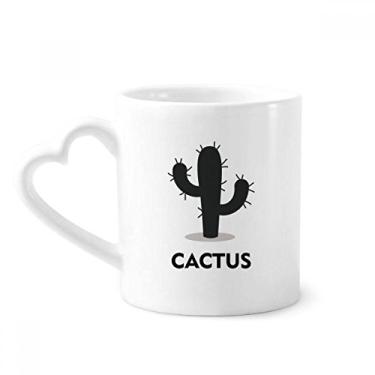Imagem de Caneca de café de cerâmica com contorno de suculentas de planta verde de cacto, copo de coração de vidro
