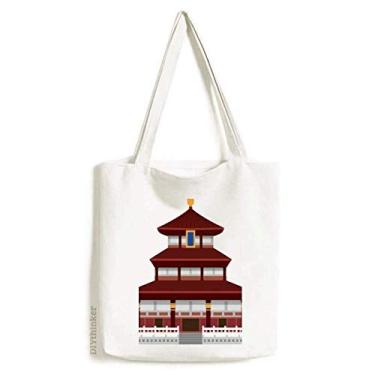 Imagem de China Architecture Temple Landmark Pattern Tote Canvas Bag Shopping Satchel Casual Bolsa