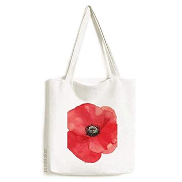 Imagem de Bolsa de lona com pintura de flor vermelha de milho bolsa de compras casual bolsa de mão