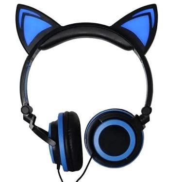 Imagem de Headphone Gatinho com Fio [Preto/Azul] HF-C22