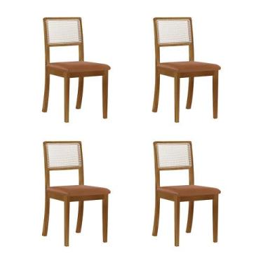 Imagem de Kit 4 Cadeiras De Jantar Madeira Maciça Mel Encosto Telinha  Palha Est