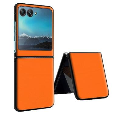 Imagem de HAZARA Capa para Motorola Razr 40 Ultra, capa de couro liso líquido à prova de choque, capa amortecedora de TPU (poliuretano termoplástico) laranja