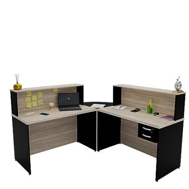 Imagem de Balcão Atendimento De Canto C/Gaveteiro Recepção 1200x600 NetMobil (Carvalho)