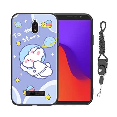 Imagem de Nuouxoco Capa para Blu View 2 com alça de cordão anime design fofo animação de silicone macio desenho kawaii legal meninas mulheres capa de telefone para Blu View 2 / B131DL - coelho fofo