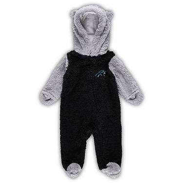 Imagem de Outerstuff Pijama de lã para recém-nascidos e bebês preto/cinza Carolina Panthers Game Nap Teddy Bunting com zíper