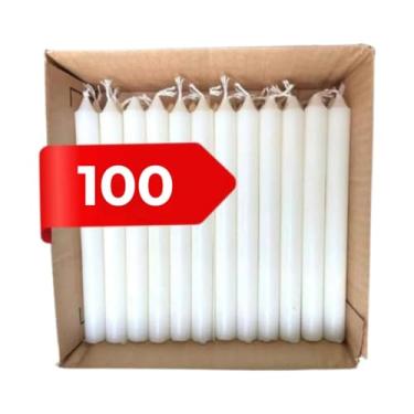 Imagem de PACOTE COM 100 VELAS BRANCA PALITO VOTIVA PARAFINA PURA - VELAS DE ALTA DURABILIDADE