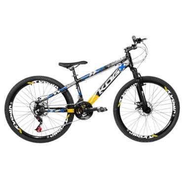 Imagem de Bicicleta Aluminio 26 Velocidades KOG BIKES Vikingx Freeride Full 25 Freio a Disco Aros Vmaxx Garfo de Suspensão,13.5,Preto com Amarelo Azul