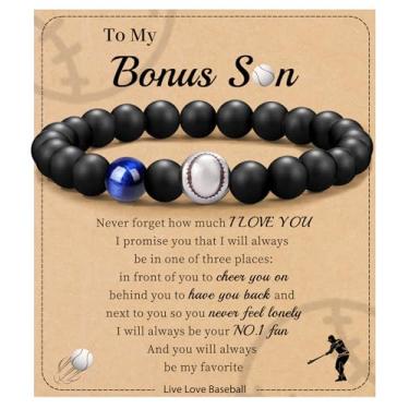 Imagem de Futebol Beisebol Basquete Presentes de Futebol Masculino Pulseiras com Contas Natural Olho de Tigre Pulseira Masculina Aniversário Presentes de Formatura para Filho Neto Bônus Filho Namorado Irmão,