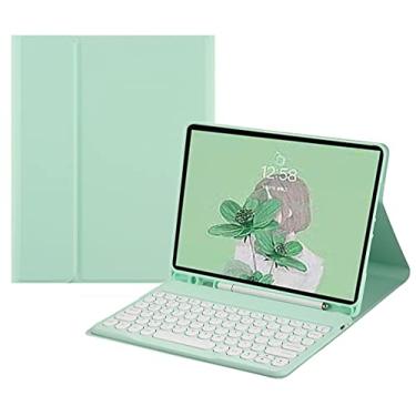 Imagem de HENGHUI Capa com teclado para Galaxy Tab S9 FE+ / Tab S10+ / Tab S9+ / Tab S8+/S7+/S7 FE 31,5 cm capa magnética removível para teclado colorido bonito e redondo, verde menta