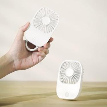 Imagem de Mini ventilador de mesa recarregável, pequeno ventilador portátil com chaveiro, ventilador externo para trabalho, vida, aprendizagem, modo de três velocidades, ventilador de suporte, ventilador de