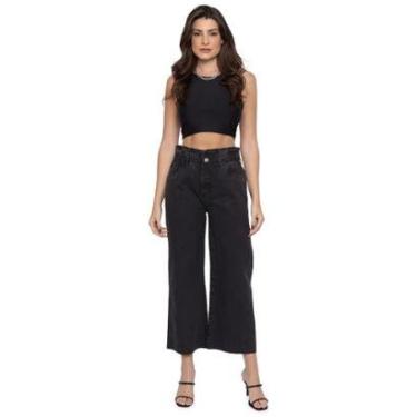 Imagem de Calça Jeans Feminina Clochard Cropped Black-Feminino