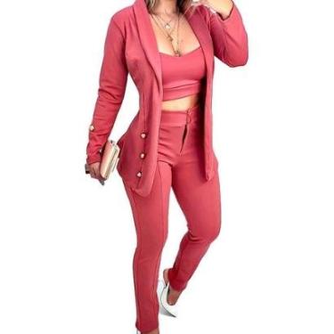 Imagem de Conjunto Social Maxi Blazer Jk Cropped Calça Botão-Feminino