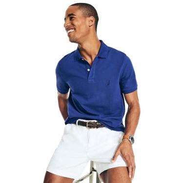 Imagem de NAUTICA Camisa polo masculina clássica de malha lisa de manga curta, Nfr Deck Azul, G