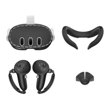 Imagem de Conjunto de capa de silicone compatível com Meta Quest 3, capa frontal para fone de ouvido, capa antiderrapante para controle, capa à prova de suor, almofadas de nariz para Meta Quest 3, acessórios de