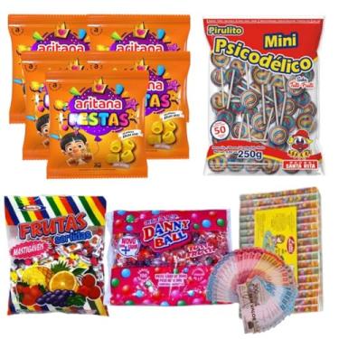 Imagem de Kit Salgadinhos Guloseimas Doces Pirulito Frutitos Balas