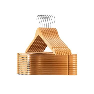 Imagem de Cabides de madeira maciça para terno – Pacote com 30 – com barra antiderrapante e entalhes cortados com precisão – Gancho cromado giratório de 360 graus – Cabides de madeira com acabamento resistente