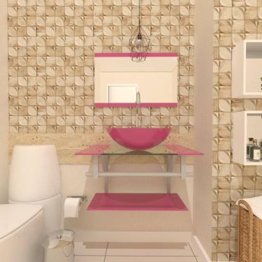 Imagem de Gabinete de Vidro 70cm com Cuba Redonda Rosa