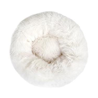 Imagem de QIYANER Cama para gato, Redonda Tecido de pelúcia toca para gatos cama casinha,Fundo não derrapante Macia e Confortável Diâmetro externo 50CM para Cachorros e Gatos Pet,White,70CM