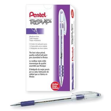 Imagem de Pentel Caneta esferográfica BK91V R.S.V.P. Stick, 1 mm, barril trans, tinta violeta, dúzia