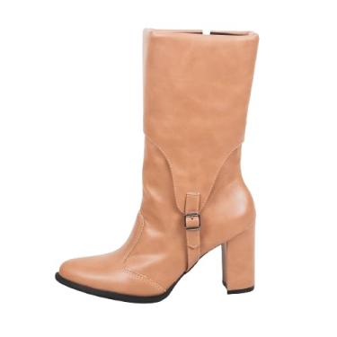 Imagem de Bota Coturno Feminina Salto Grosso Cano Médio Bico Redondo Not Me (Nude, BR, Adulto, Numérico, 38)