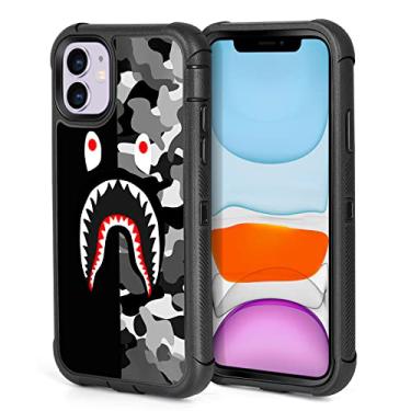 Imagem de Capa para iPhone 11 Cool Camo Shark Street Fashion Design para homens e meninos, 3 camadas, resistente, à prova de choque, antiderrapante, plástico rígido + borracha de silicone macia para proteção total do corpo para iPhone 11